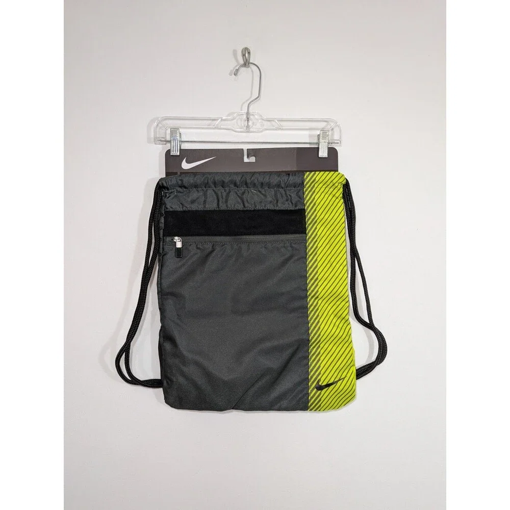 NWT Nike Sport II Shoe Sack Drawstring Gym Bag Dark Grey Neon Volt Yellow Zipper